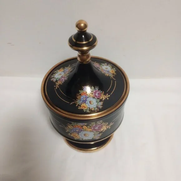 Spyropoulos Cobalt Blue 24k Gold Lidded Candy Dish 9.5" tall
